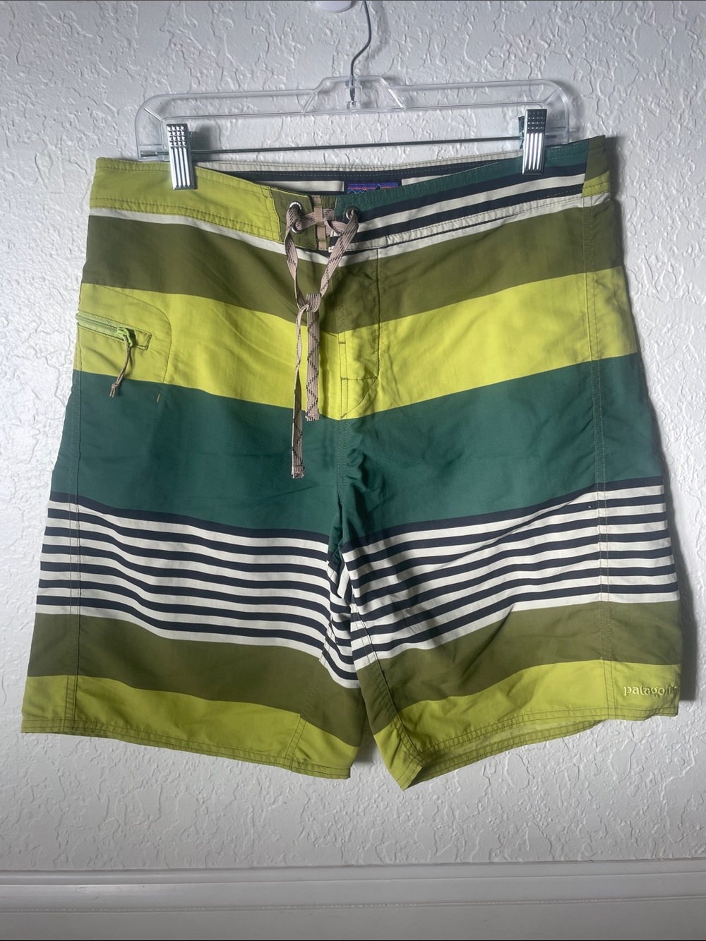 Patagonia Green & Olive Striped Men’s Swim Board Shorts